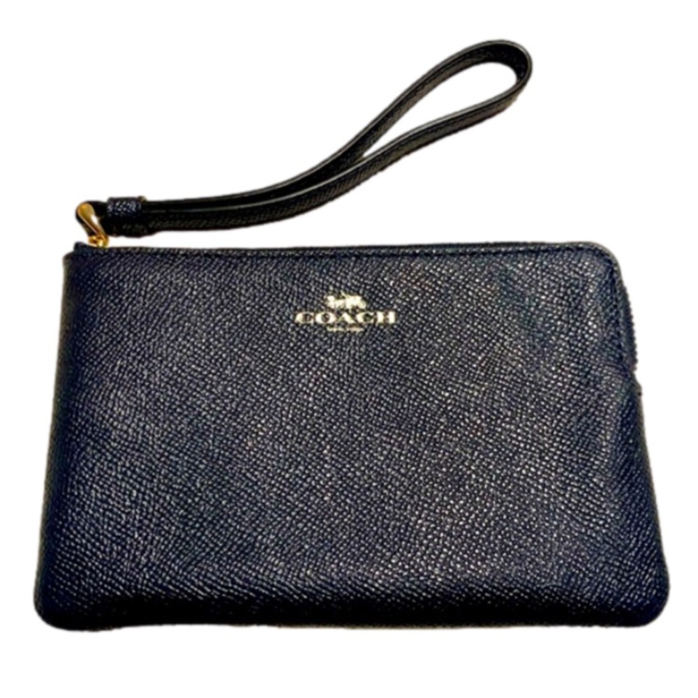 Coach Leather Corner Zip Wristlet In Navy Blue IN LIKE NEW CONDITION